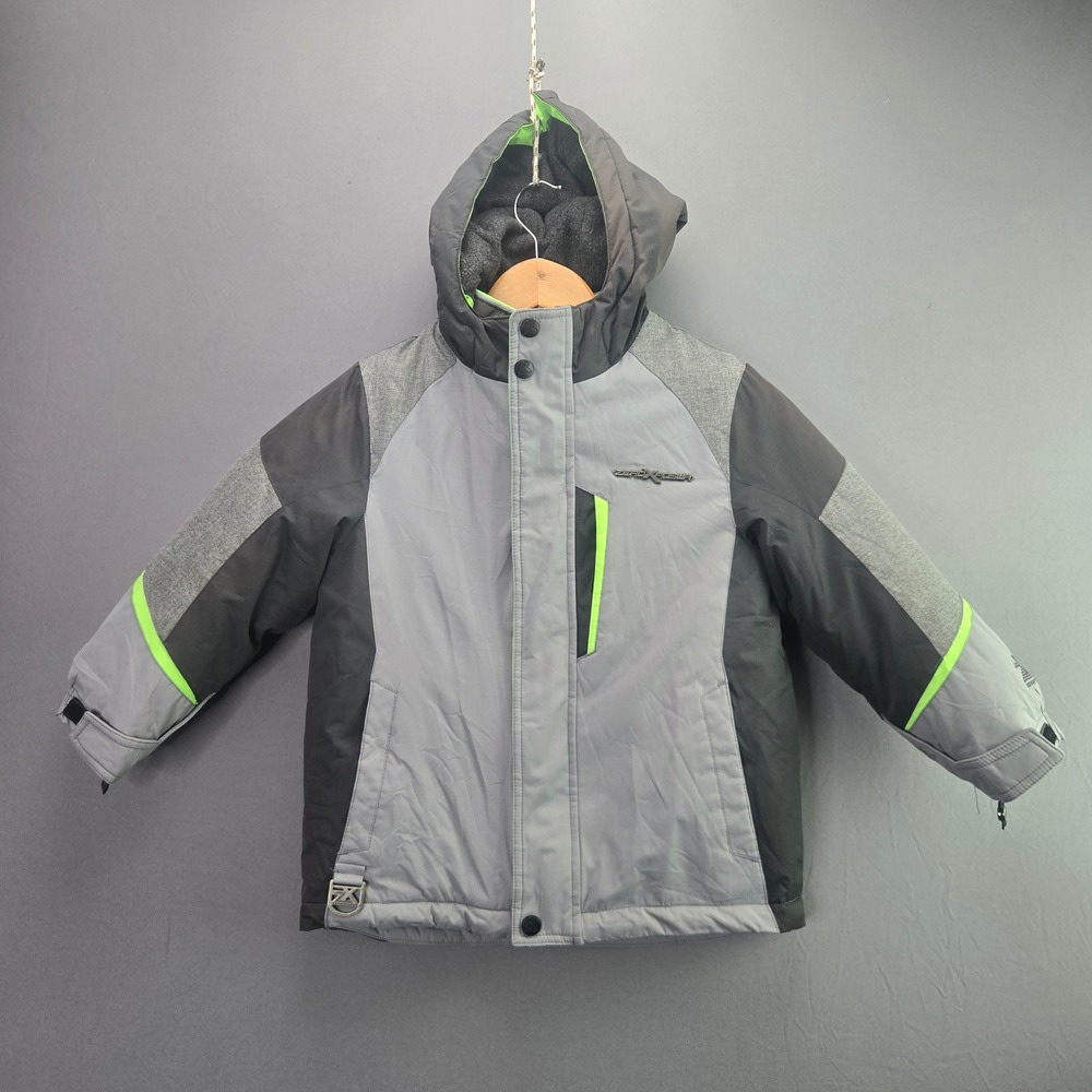ZeroXposur Boys Winter Coat Sterling Hooded Jacket Size M 5/6 Grey Lime Green